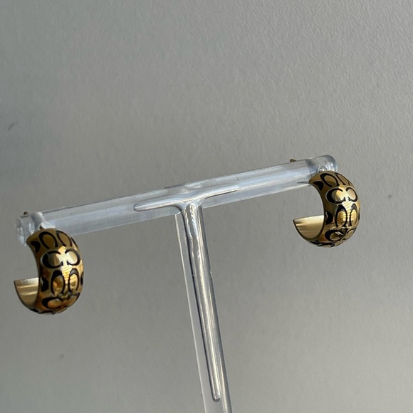 Coach Elegant Gold and Black Hoop Earrings - Picture 2 of 9